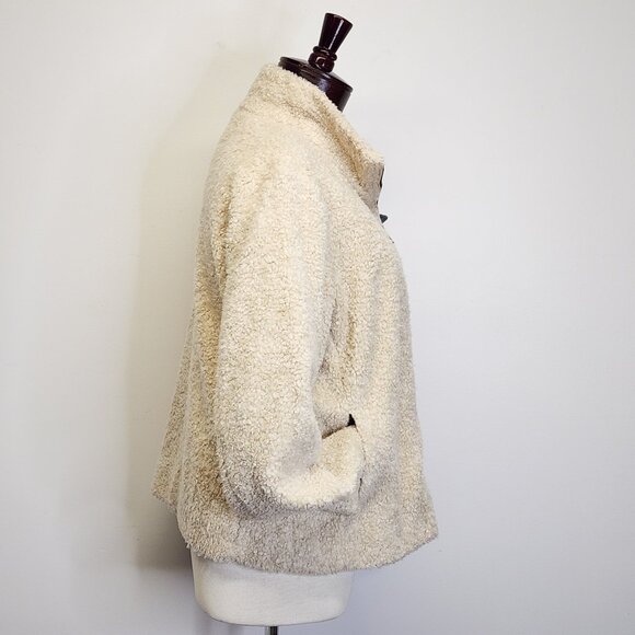 Pendleton Hi-Pile Fuzzy Sherpa Full Zip Fleece Jacket Ivory, Plaid Trim Women XL - Picture 8 of 12